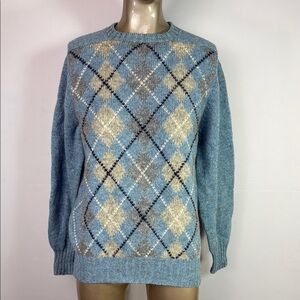 Vintage McGeorge 60s Baskin 100% New Wool Made In Scotland Blue Argyle Sweater